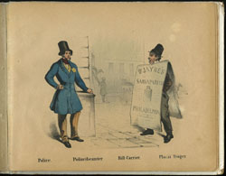 “Police. Polizeibeamter. Bill-Carrier. Placat Träger,” from Pittoresque Scenes of American Life. Philadelphia: John Weik, ca. 1850.
